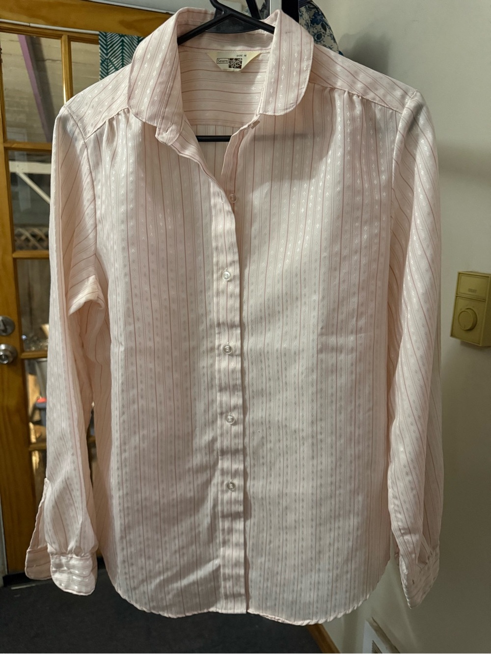 Vintage 70s Sears The Fashion Place Pink Striped Blouse Size 14